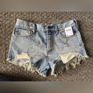 Free People Light Blue Distressed Jean Shorts